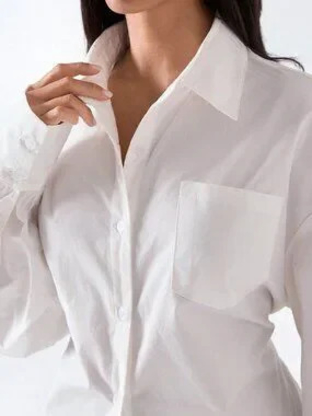 White Casual Women's Minimalist Elegant Pocket Single-Breasted Long Sleeve Shirt